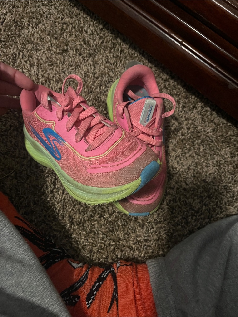 Sketcher pink Sneakers with Blue Logo and Lime Sole